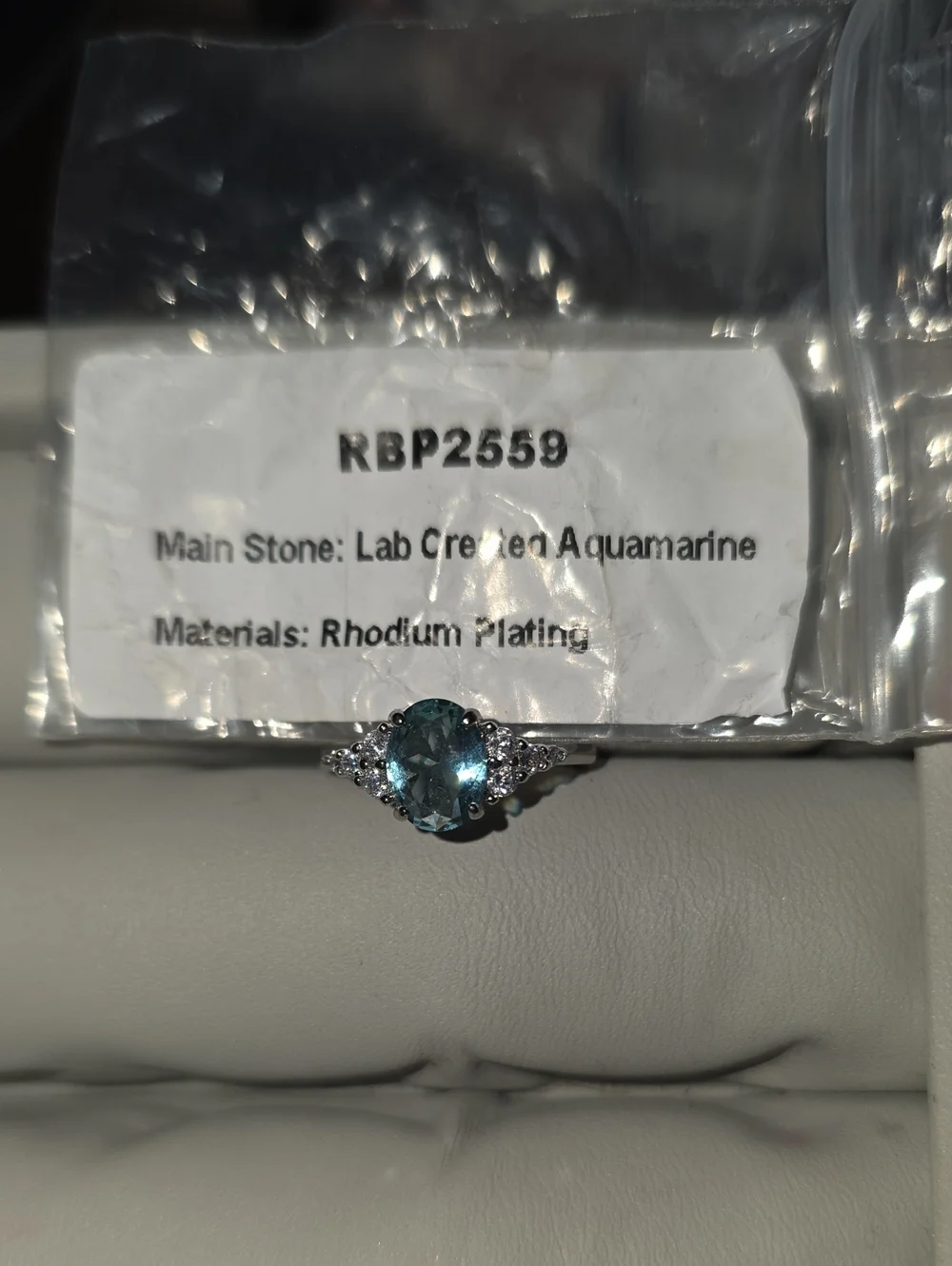 Lab Created Aquamarine Ring for Kids — Rhodium Plated Silver Tone
